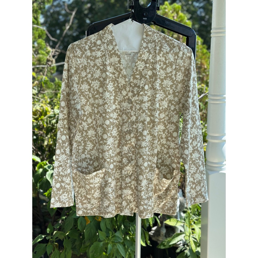 UltraSofts National Women Tan White Floral Button Front Cardigan Top Size L